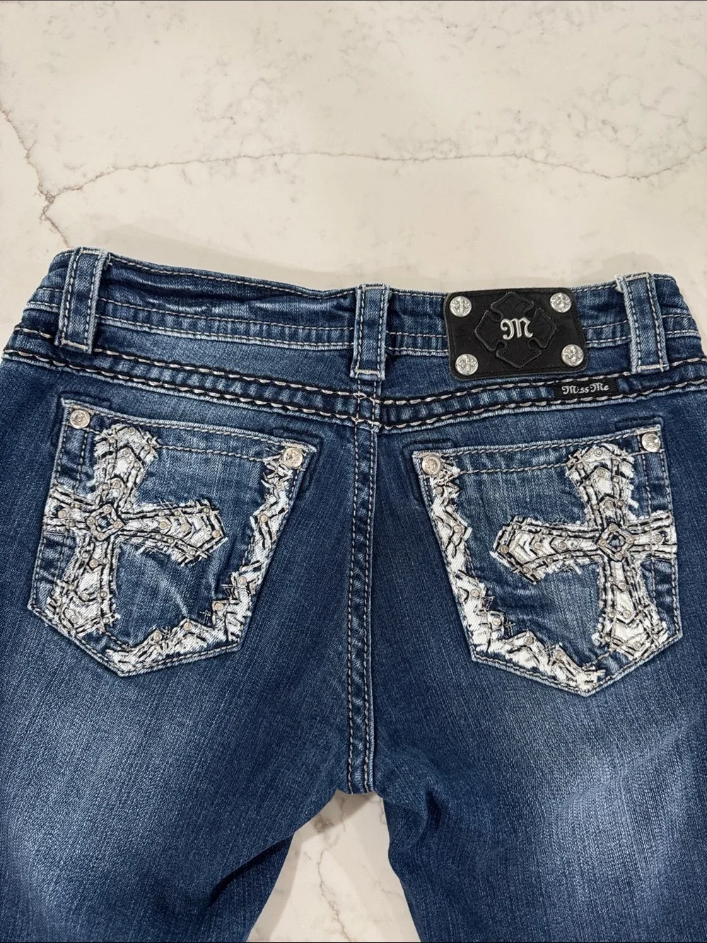 Miss Me Blue Boot Cut Jeans with Embroidered Cross Pocket